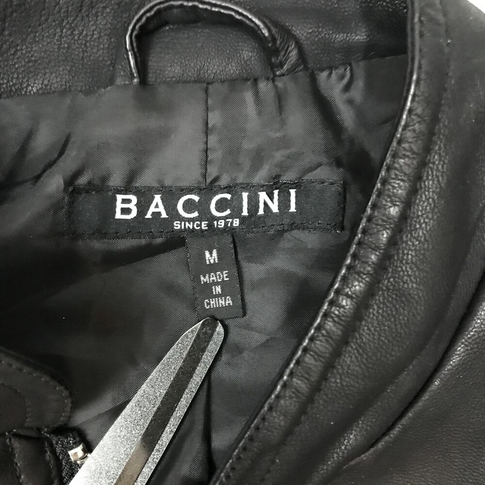 Baccini Jacket Womens Medium Black Faux Leather Moto Zip Up Peplum Biker Fitted - Picture 12 of 15
